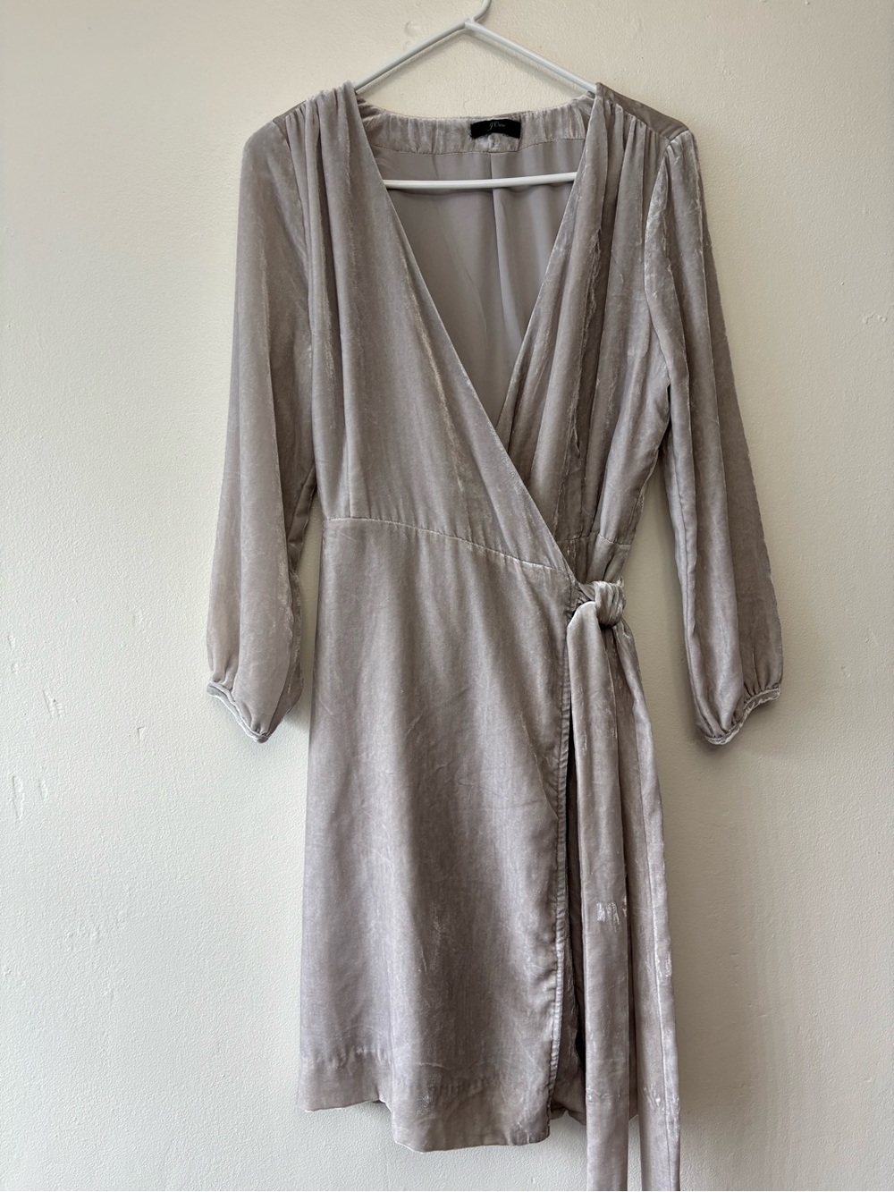 J.Crew Drapey Velvet Wrap Dress Oyster Gray Silver M K0145